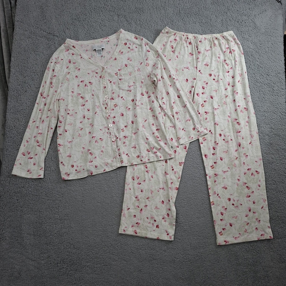 Karen Neuburger Encore Pajamas Womens L White Floral Knit Top Capri Set RN15741